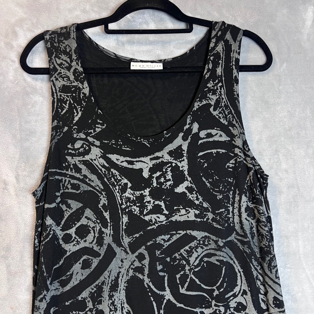 Bryn Walker Womens Black Grey Abstract Graphic Print Tank Top Tunic Made in USA - Picture 4 of 11